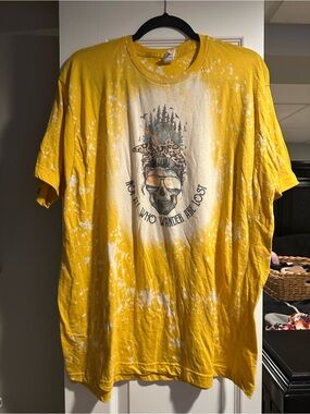 Tultex Yellow Bleached Graphic Tee with Skull & Sunglasses